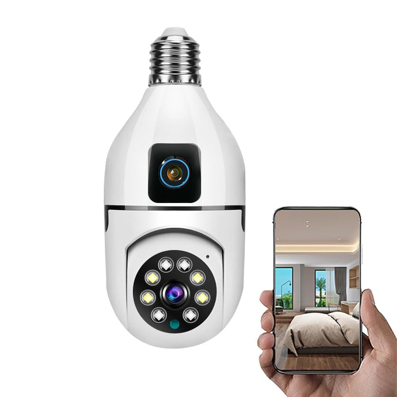 Dual WIFI Light Bulb Security Camera - 360° WiFi CCTV Camera for Home - 1440P HD Night Vision, Motion Detection-Two-Way Audio, Auto-Tracking - Light Socket Security Camera - Easy Setup & Remote View