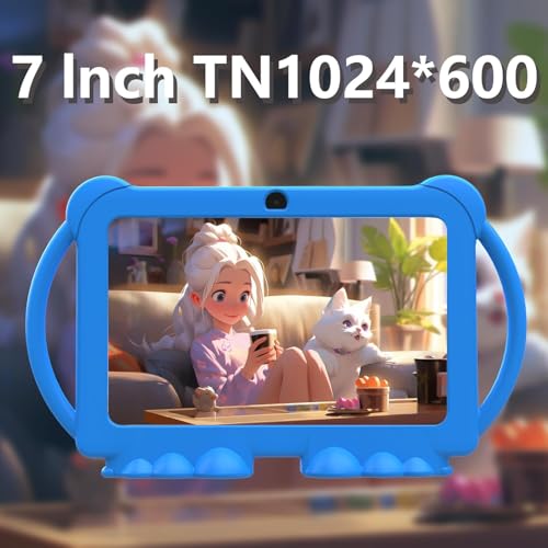 PEICHENG Kids Tablet 7 inch Android 12.0 for Toddler, 4GB RAM 32GB ROM Bluetooth IPS Screen Parental Control Dual Camera Shockproof Case for Educational Games, (1PCS, Blue)