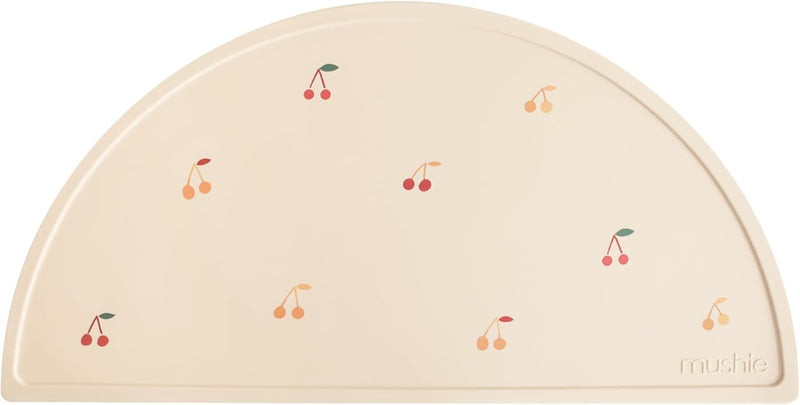 Silicone Placemat for Baby Food - Non-Slip Mat with Classic Patterns, BPA-Free, Easy-Clean Dishwasher Safe Dining Mat for Toddlers - Black Daisy - Cherries