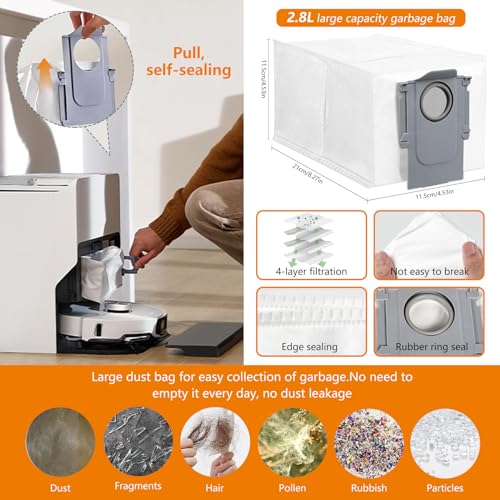 Yivy Replacement Parts for Roborock S8 Maxv Ultra /S8 Max Ultra Vacuum Cleaner : 2 main brushes, 6 side brushes, 4 HEPA filters, 4+4 wipes, 6 dust bags, 1 self-cleaning brush, 1 water tank brush-30pcs