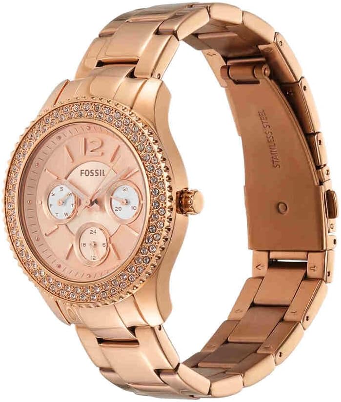 Stella Watch for Women, chronograph movement with Stainless steel or leather Strap - Rose Gold Tone