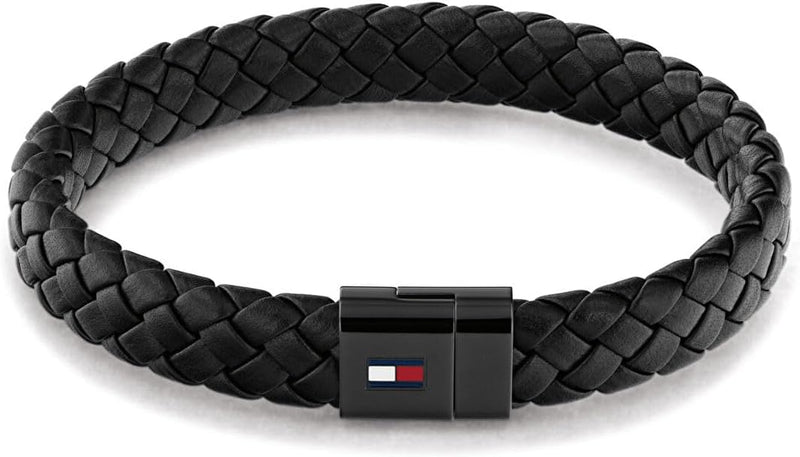 Men's Jewelry Round Braided Leather Bracelet - Black