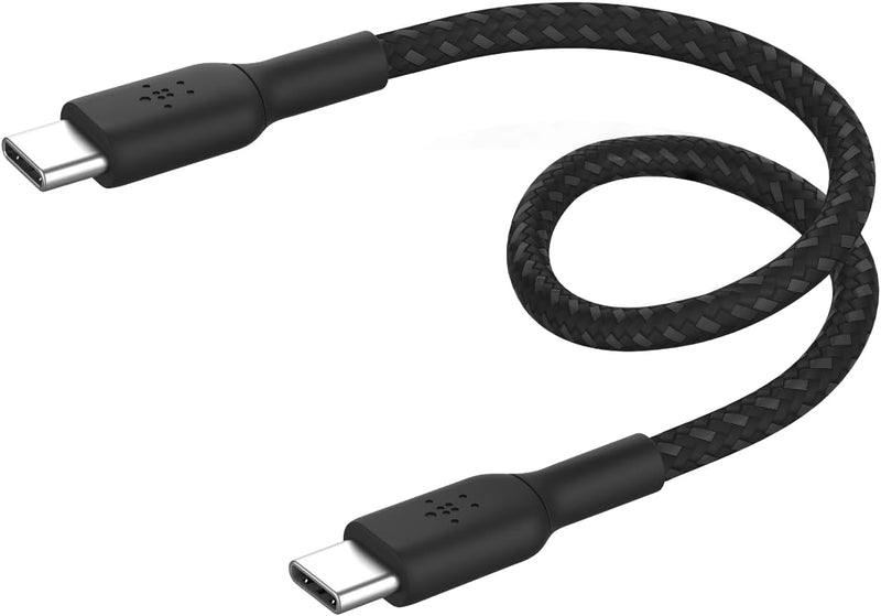 Belkin Fast Charge braided USB C to fast charger cable, USB type C charger cable fast charging for iPhone 15, Samsung Galaxy S23, Google Pixel, iPad, MacBook, Nintendo and more - 1m, White - 15CM Black