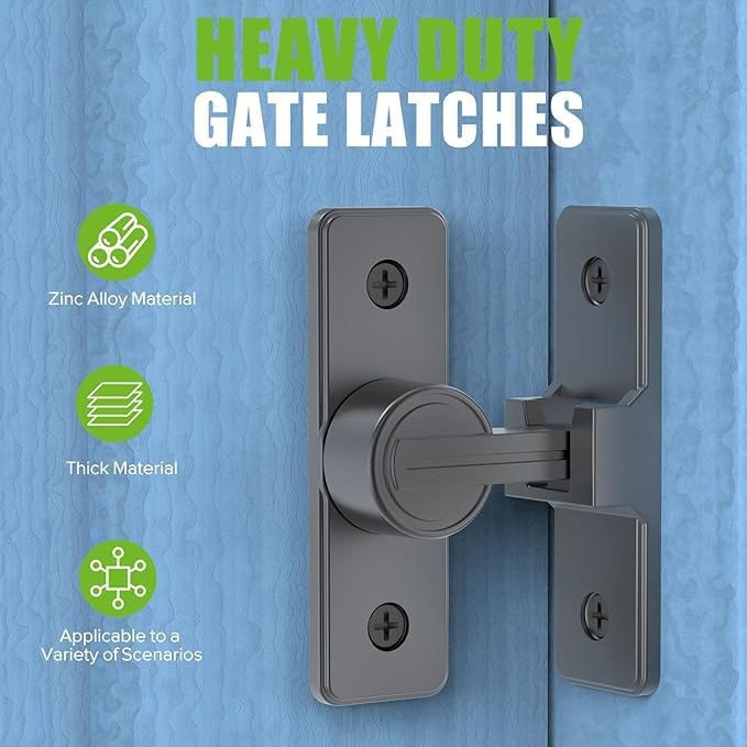 Tazweeq Hardware Door Latch, 90 Degree Heavy Duty Door Latch, Flip Safety Door Latch, Barn Sliding Door Latch for Garden, Bathroom, Outdoor, Garage, Window (Grey)