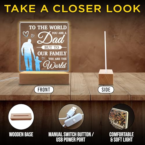 MAKINGTEC Acrylic Night Light for Dad's Room Decoration - 'You are the World' Night Light Gift for Dad on Father's Day, Christmas, and Birthday from Son and Daughter