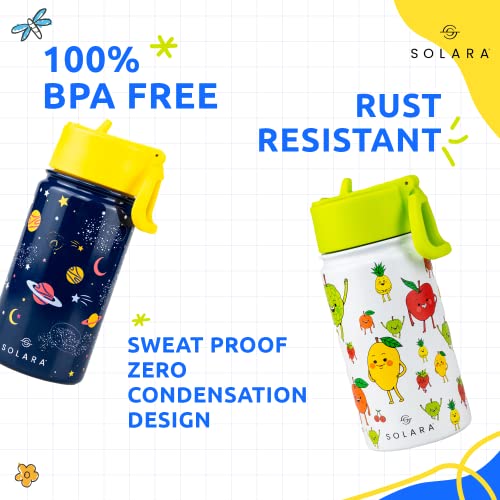 SOLARA Water Bottle for Kids 450ml, Kids Water Bottle, Sipper Bottle for Kids, Thermosteel Kids Bottle, Stainless Steel Water Bottle for Kids, Straw Bottle for Kids, Fruit