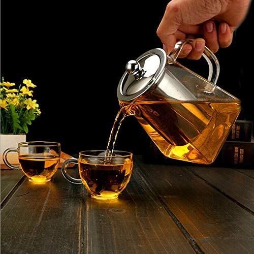 AZSCYN 550ML/18OZ Square Glass Teapot with Heat Resistant Stainless Steel Infuser Perfect for Tea and Coffee, Clear Leaf Teapot with Strainer Lid gift for your family or friends (550ML)