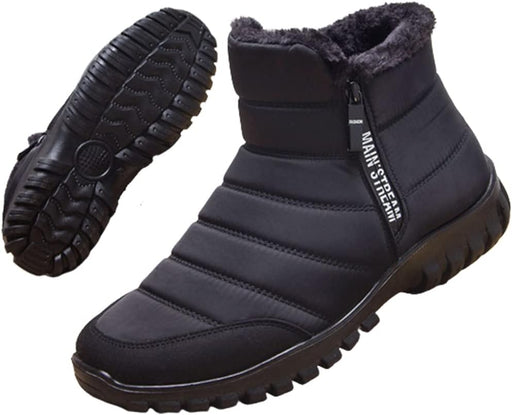 Men's Waterproof Warm Cotton Zipper Snow Ankle Boots, Winter Warm Slip on Thick Plush Mens Snow Boots, Non-Slip Winter Shoes for Men (Black,7.5)