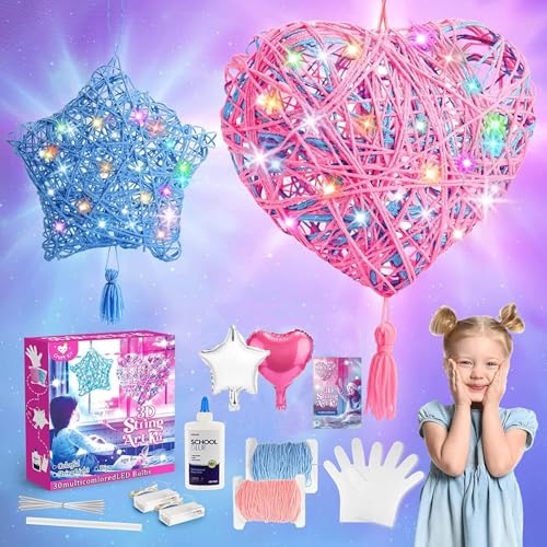 AMERTEER 3D String Art Kit for Kids | DIY Lantern Craft Kit with LED Lights & Tassels | Arts & Crafts Gift for Girls & Boys Ages 7-12 | Creative Toy for Home Decor & Festive Decoration Fun