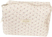 Cotton Makeup Bag Large Travel Cosmetic Bag Quilted Cosmetic Pouch Coquette Aesthetic Floral Toiletry Bag, B-Beige, 9.4x6.7x3.54in - Beige