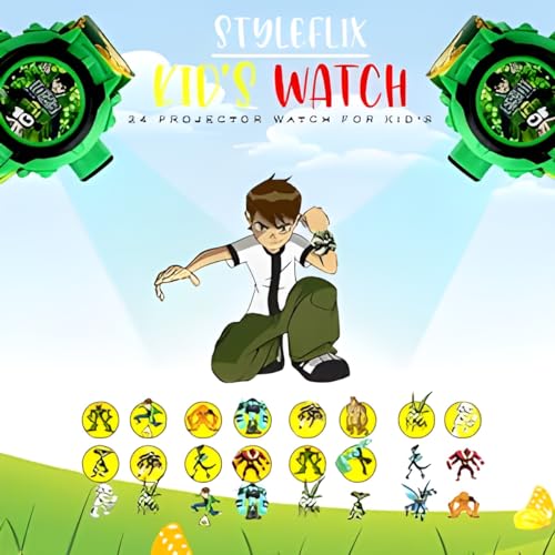 STYLEFLIX Rubber Unisex Kids Edition Digital Ben 10 Projector Watch, 24 Digital Projector Images, Boys, Green