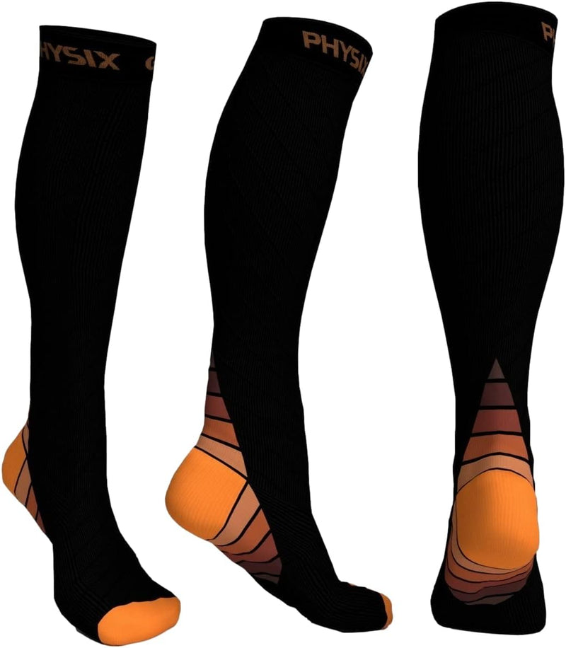Compression Socks for Men & Women 20-30 mmhg - Athletic Fit (1 Pair) - L-XL Black / Orange