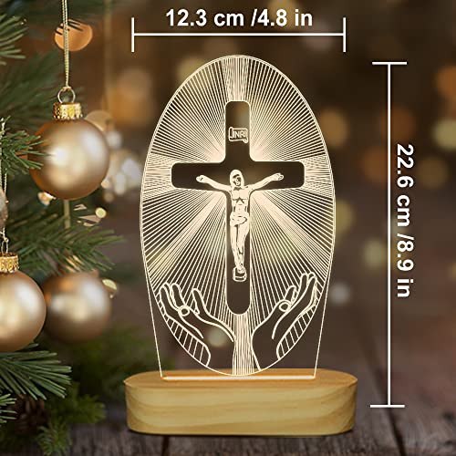 Lightzz N/A 3D Illusion Lamp Jesus Cross Night Night,USB Power Warm Colors Bedside Lamp for Home Room Holiday Decor