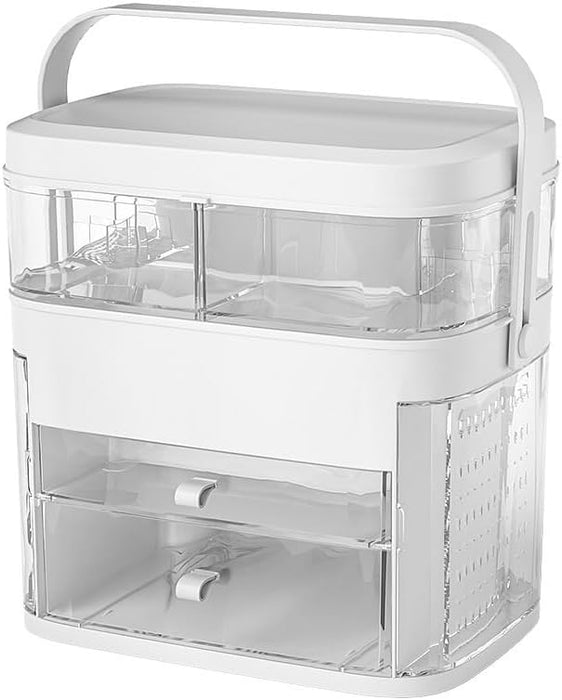 TAPIT Acrylic Clear Makeup Organizer and Storage Stackable Extra Large Skin Care Cosmetic Display Case with Pulley Makeup Accessories Beauty Skincare Product Organizer (White)