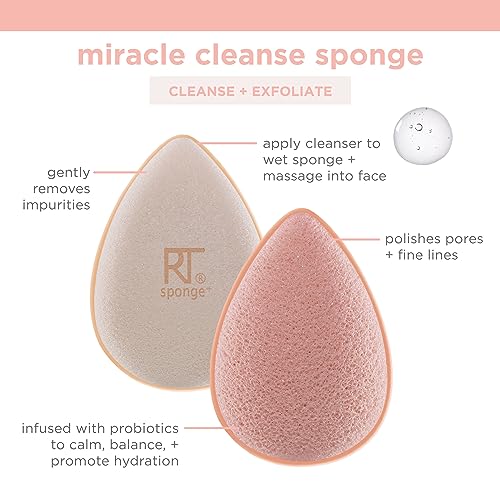 Real Techniques Sponge+, Skin Care Facial Cleanser Tool, With Probiotics, Exfoliate And Clean Pores, Miracle Complexion Sponge