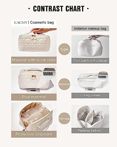 EACHY Travel Makeup Bag,Large Capacity Cosmetic Bags for Women,Waterproof Portable Pouch Open Flat Toiletry Bag Make up Organizer with Divider and Handle