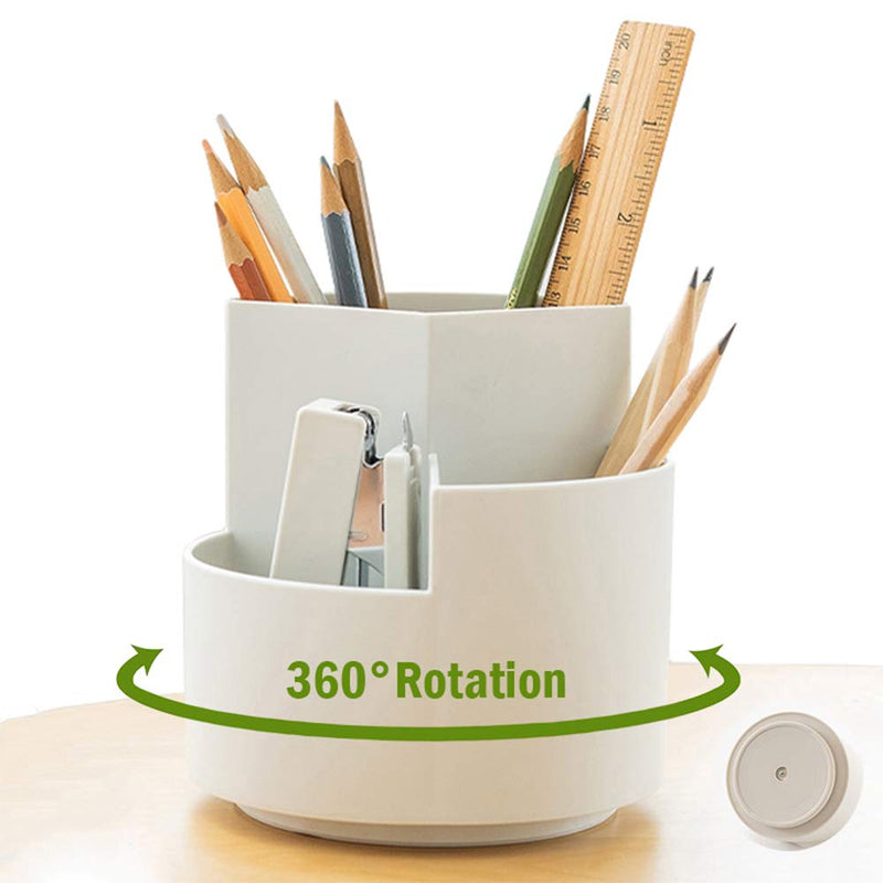 NB NBEST STORAGE IDEALIST Pen Holder-360 degree rotating multi-functional pen holder, 3 separate layer desktop stationery bags, desk organiser, home office art supplies box (White)…