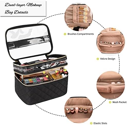 OCHEAL Makeup Bag, Portable Cosmetic Bag, Large Capacity Travel Makeup Case Organizer, Black Makeup Bags For Women Toiletry Bag for Girls Traveling With Handle and Divider