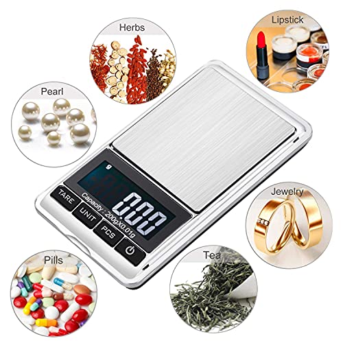 Disenkelubo Digital Precision Gram Scale, 0.001oz/0.01g 500g Mini Pocket Scale, Portable Electronic Weight Jewelry Scales, Tare, Auto Off, Stainless Steel, White Backlit Display