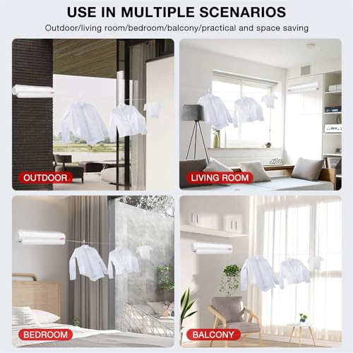 Azonee Retractable Clothesline, Heavy Duty Adjustable Cloth Hanger Rope, Plastic, 5 Lines, 39 cm