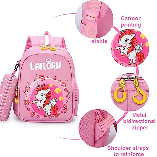 BBAUER Unicorn Backpack for Girls, Cute Kids School Bags with Pencil Pouch, Toddler Backpack, Lightweight Preschool Bookbag for Elementary Kids, for 3-12 Year Old, Pink