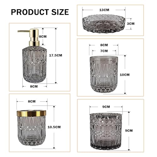 BEROZA 5PCS Bathroom Accessories Set, Stylish Decoration, Contains Lotion Dispenser, Soap Dish, Toothbrush Holder, Glass Cup, Cotton Swab Jar, Bathroom Decoration Gift (Black)