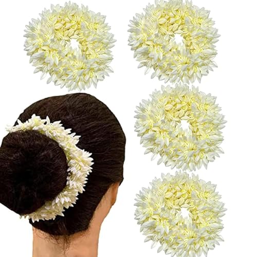 S,S Store Indian Jasmine Hair Flowers - Perfect Gajra for Women's Hair Accessories White Gajra Artificial Flower Jewelry Handmade For Women (Set of 4 Pcs)