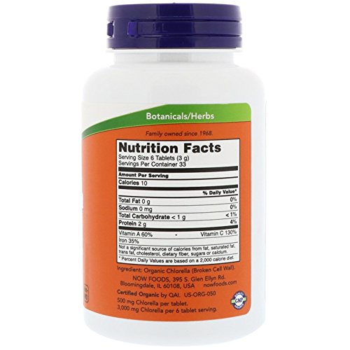 NOW Foods Organic Chlorella 500mg 200 Tabs