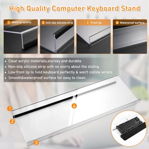 KASTWAVE Keyboard Stand and Wrist Pad, Computer Keyboard Stand with Keyboard Wrist Rest, Ergonomic Office Desk Accessories with Silicone Anti-Slip Case for Computer Home Office Game Gifts (Acrylic)