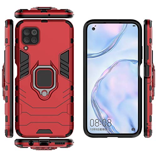 MaiJin Compatible with Huawei P40 Lite, Nova 7i, Nova 6 SE Case, Metal Ring Grip Kickstand Hard Bumper (Works with Magnetic Car Mount) Dual Layer Rugged Cover (Red)