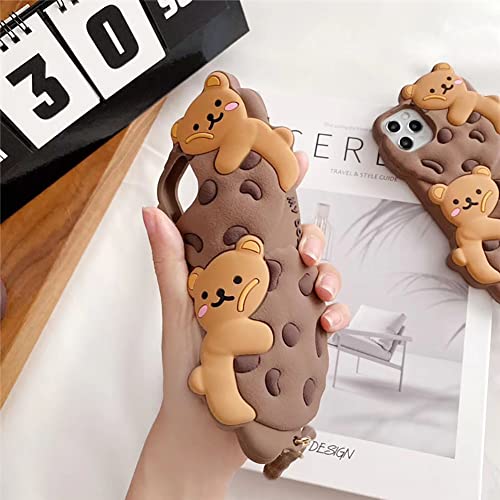 Yatchen for iPhone 13 Case Cookie Bear Kawaii Phone Cases,Cute iPhone 13 Case with Strap Lanyard Keychain 3D Cartoon Bear Soft Silicone Protective Case Funny for iPhone 13 Women Girls
