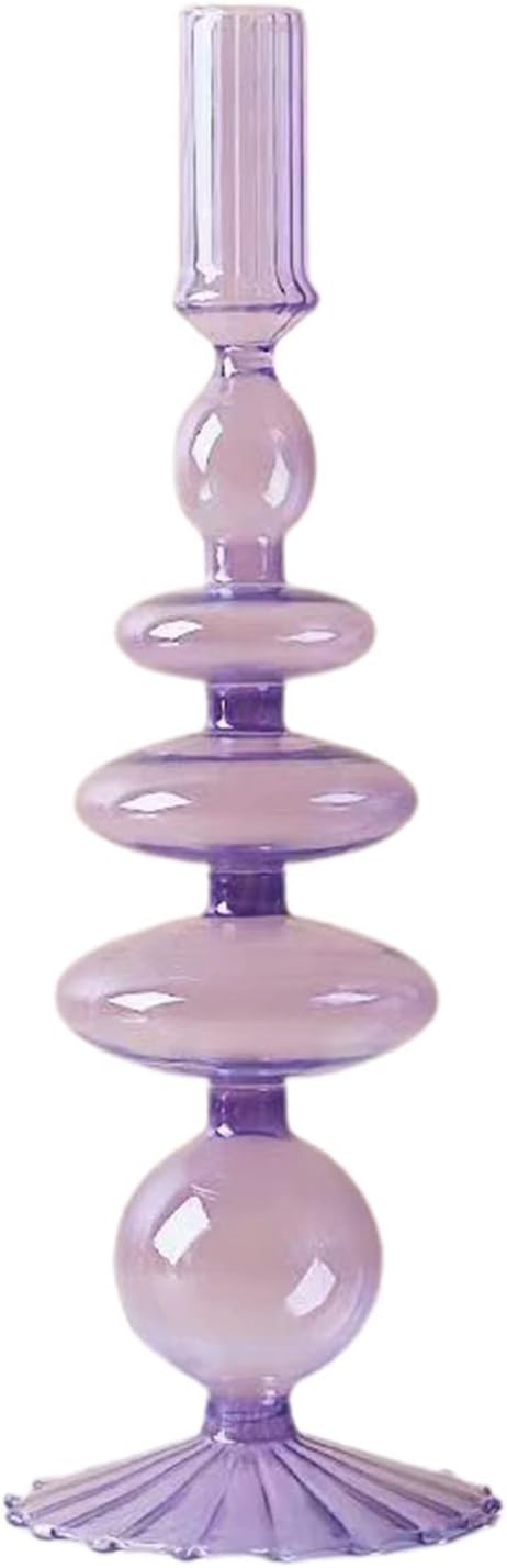 LKPOMI Glass Candlestick Holders - Colorful Glass Taper Candle Stand - Modern Elegant Candle Sticks - Pink