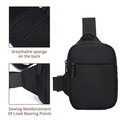 Lizbin Small Sling Bag for Women and Men - Crossbody Purse, Fanny Pack, Mini Chest Bag, Belt Bag - Lightweight for Travelling and Hiking (Black)