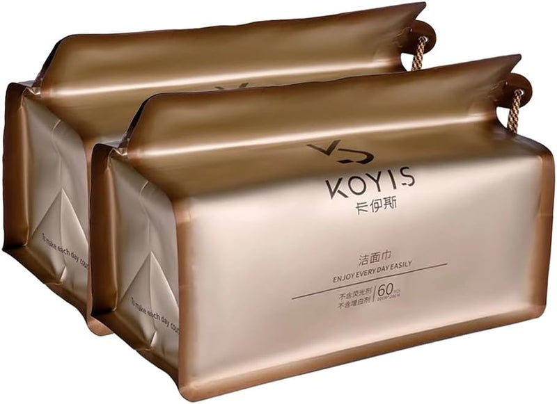 KOYIS Disposable Face Towels, Plant long fiber cleansing face towel for sensitive skin, Lint- free Facial Towels for Cleansing, Skincare and Makeup Remover, Dry Wipes (2 Pack)