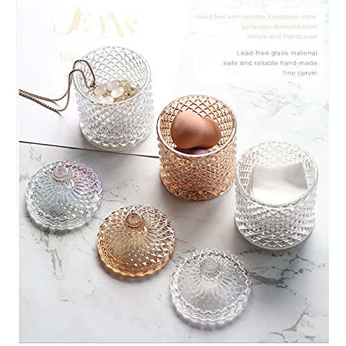 Cotton Ball and Swab Holder Organizer,Home Decor Clear Glass Bathroom Vanity Countertop Canister Jars with Lid, Room Decor Apothecary Jars Holder Makeup Organizer for Pads,Bath Salts 8.8OZ Set of 2