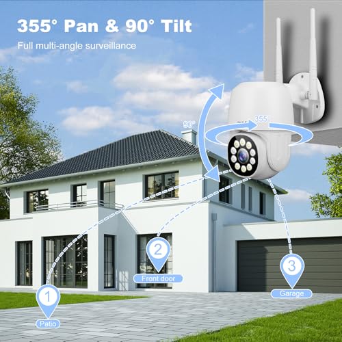 2NLF 1080P Outdoor Security Camera for Home, 2.4 GHz Wifi Security Camera with 360° Vision, Motion Detection, Auto Tracking, Two-Way Autdio, Color Night Vision, IP66 Waterproof
