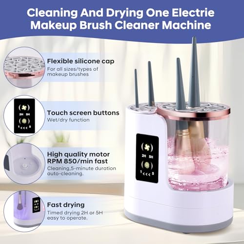 Angju Electric Makeup Brush Cleaner Machine, 3 IN 1 Automatic Make up Brush Cleaner with Makeup Brush Dryer,Portable USB Deep Quick Cleaning Tools for All Size Makeup Brush Set,Blush Brush,Sponges