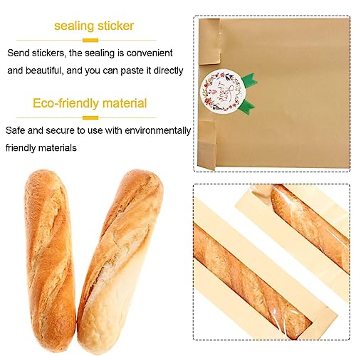 Excefore Baguette Bread Bags, 100 Pack Baguette Kraft Bags with Clear Front Window, Fresh Bread Loaf Packing Bags, Long Bread Kraft Paper Bakery Storage Bag for Homemade Bread, Sandwich (23"x4"x1.6")
