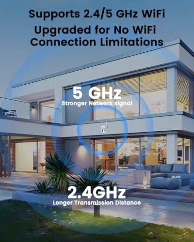 3K 5MP Security Camera Outdoor, 2.4G/5GHz WiFi Wired Camera for Home Security with 32GB TF Card-No Monthly Fee, Video Playback, 24/7 Recording, 360° Motion Tracking, Color Night Vision, 2-Way Audio