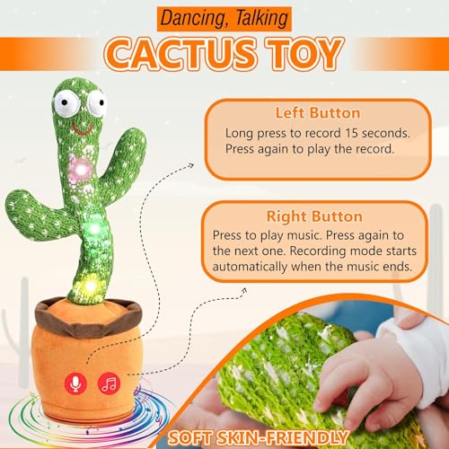 SHAHNARO Dancing Cactus Toy for Kids – Mimicking & Talking Cactus Toy Repeats What You Say – 120 Songs, 15s Voice Recorder, LED Light-Up, Funny Dancing Toy Plush in Pot - Gift for Toddlers & Adults
