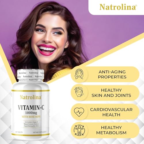 Natrolina Vitamin C 1000 mg with Rose Hips 100 Tablets Vegan | Antioxidant Protection, Boost Immune System & Supports Healthy Skin | 100 Days Supply Ascorbic Acid Vitamin C Supplement for Men Women