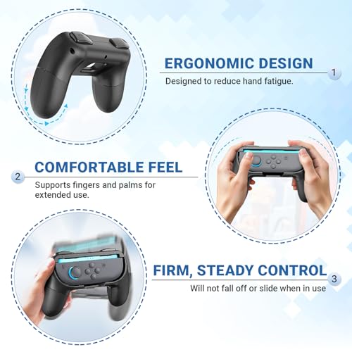 JOWILIN Joy-Con Grips for Nintendo Switch 2 (2025), 2 Pack Ergonomic Handle Joystick Kit Accessory, Comfortable & Anti-Slip Game Controller Kit for Nintendo Switch 2 Joycon Controller (Black)