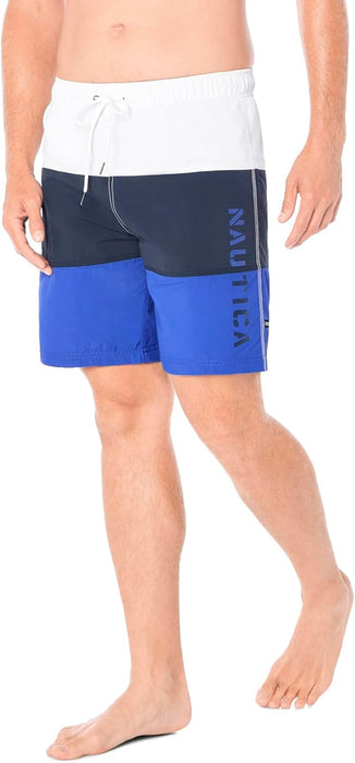 Nautica mens Quick Dry Classic Logo Tri-block Series Swim Trunk Swim Trunks