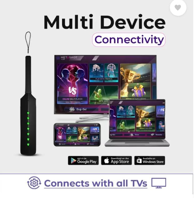 Merlin Metashot Augmented Reality Smart Cricket Bat with Game Compatible with TVs, PC/Mac, iOS/Android, Tabs/iPad
