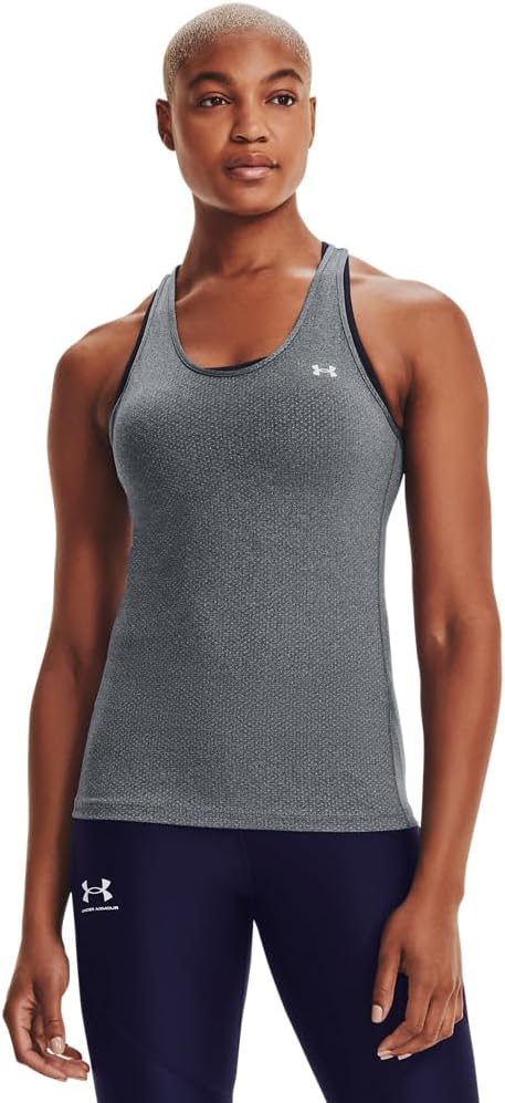 Women's Heat Gear Racer Tank Top - M Pitch Gray Light Heather / / Metallic S