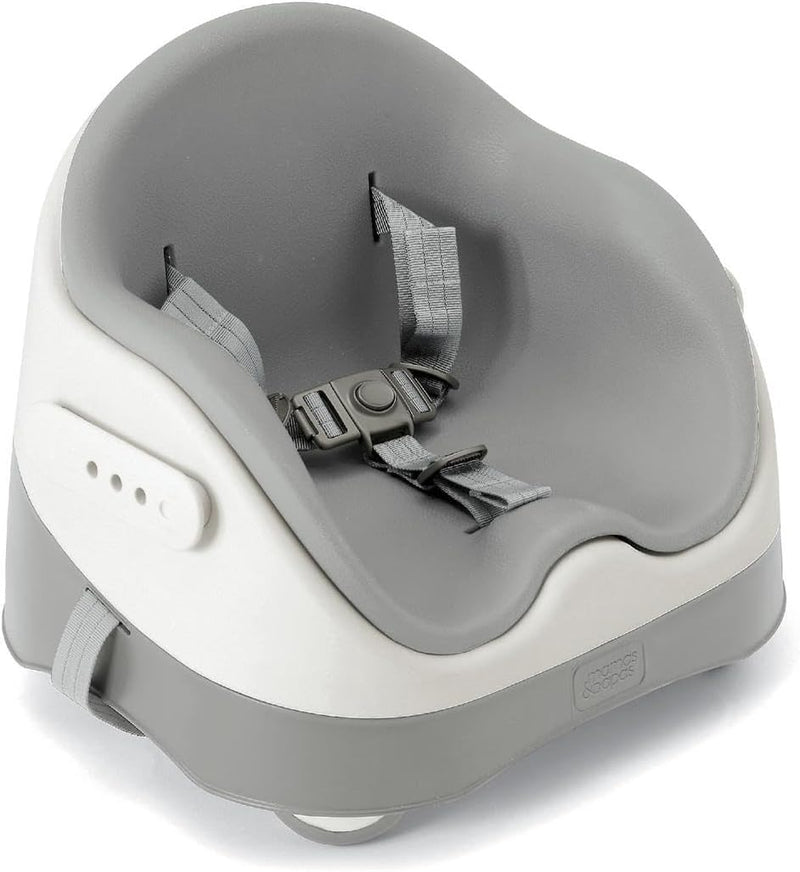 Mamas & Papas Baby Bud Booster Seat for Dining, Detachable Tray, Harness, Adjustable Seat and Non-Slip Feet, Pebble Grey