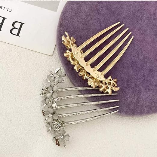 IWTEIPAN 4 PCS Flower Rhinestones Hair Combs Accessories, Wedding Crystal Opal Hair Side Combs Long Teeth Slide Hairpins Barrettes Clips Butterfly Hair Accessories for Women