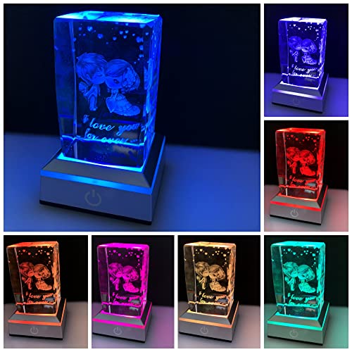 Trcousoa 3D Sweetheart Crystal Multicolor Night Light Mood Light,I Love You Gifts Ideas for Girlfriend Wife Mum Her Women, Christmas Anniversary Valentines Birthday Wedding Unique Special Presents