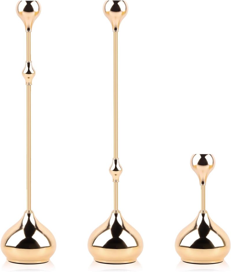 Gold Decorative Metal Candle Holder for Home,3Pcs Layered Height Taper Candlesticks Holder,Modern Home Gold Candle Holder Table Centerpiece Decoration