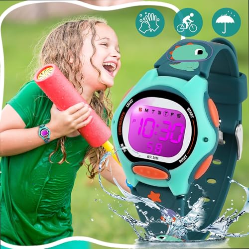 Azonee Kids Watch Digital with Cartoon Soft Strap, Kids Waterproof Watch with Alarm Clock, Sport Watch with Stopwatch, Cute Kids Presents for Girls Boys Ages 5-13